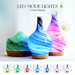LED lights displaying seven color options on the diffuser