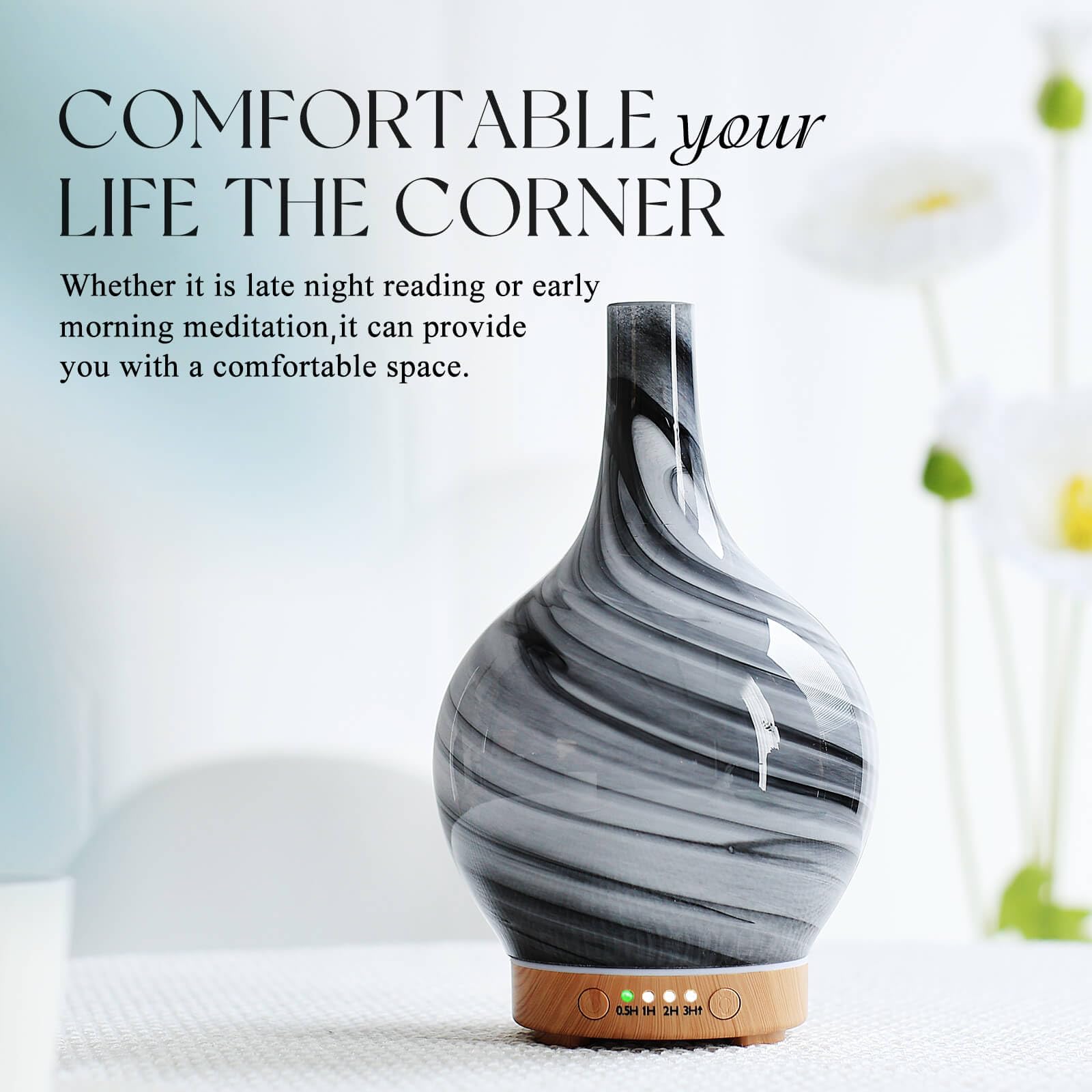 Ultrasonic mist emitting from the diffuser with essential oil