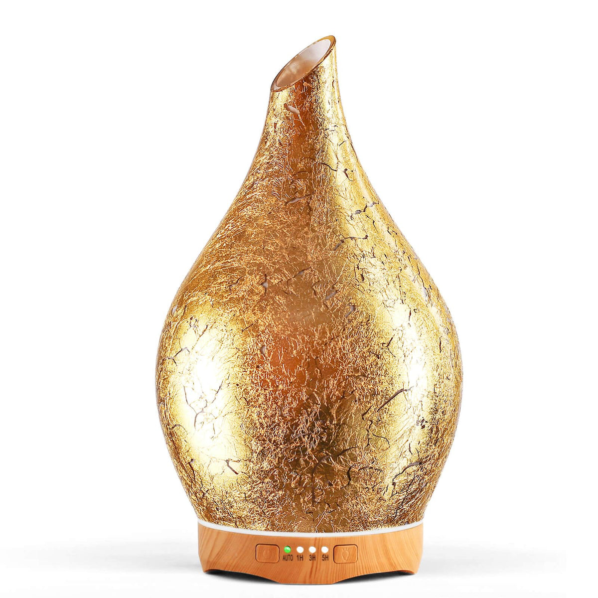 Porseme 280ml hand-blown glass diffuser with gold leaf accent and wood grain base