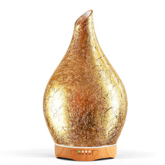 Porseme 280ml hand-blown glass diffuser with gold leaf accent and wood grain base