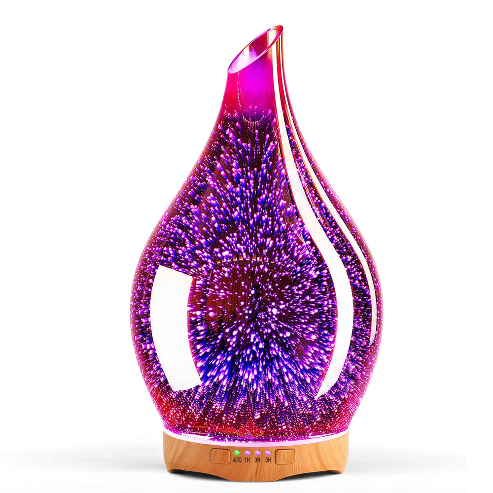 Porseme 280ml essential oil diffuser with 3D glass design and wood grain base