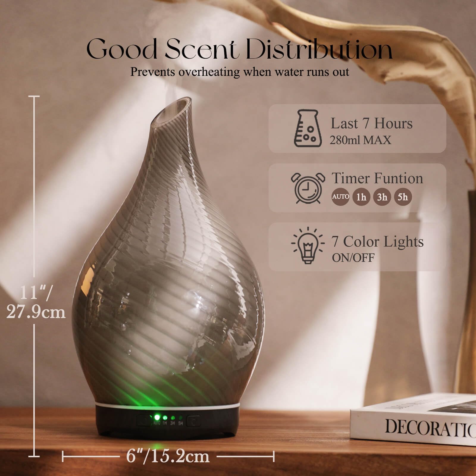 Hand-blown glass diffuser top with star-shaped glass cover