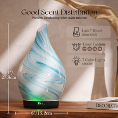 Wood grain base and blue ink glass diffuser