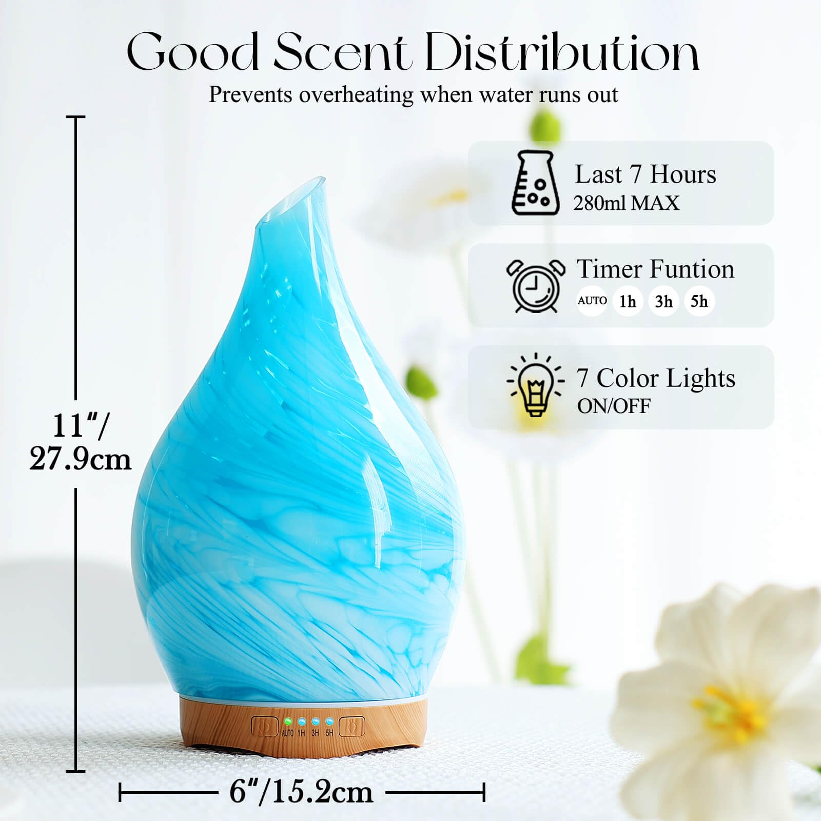 Hand-blown glass diffuser with starry glass cover and wooden base
