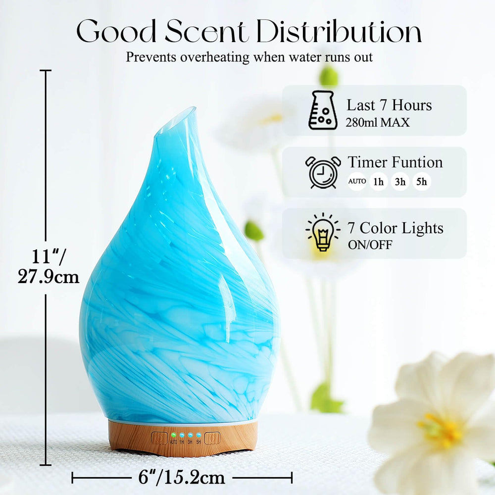 Hand-blown glass diffuser with starry glass cover and wooden base