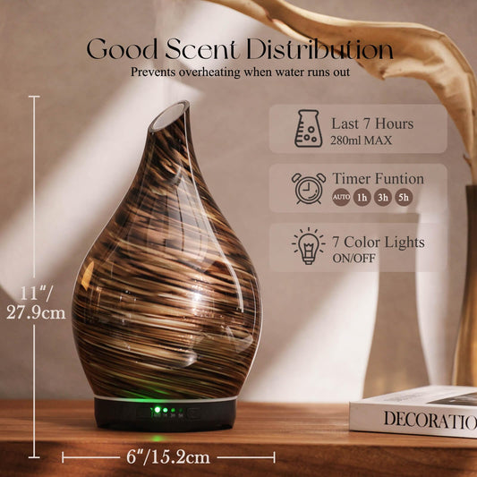 Close-up of Porseme diffuser's dark golden glass base
