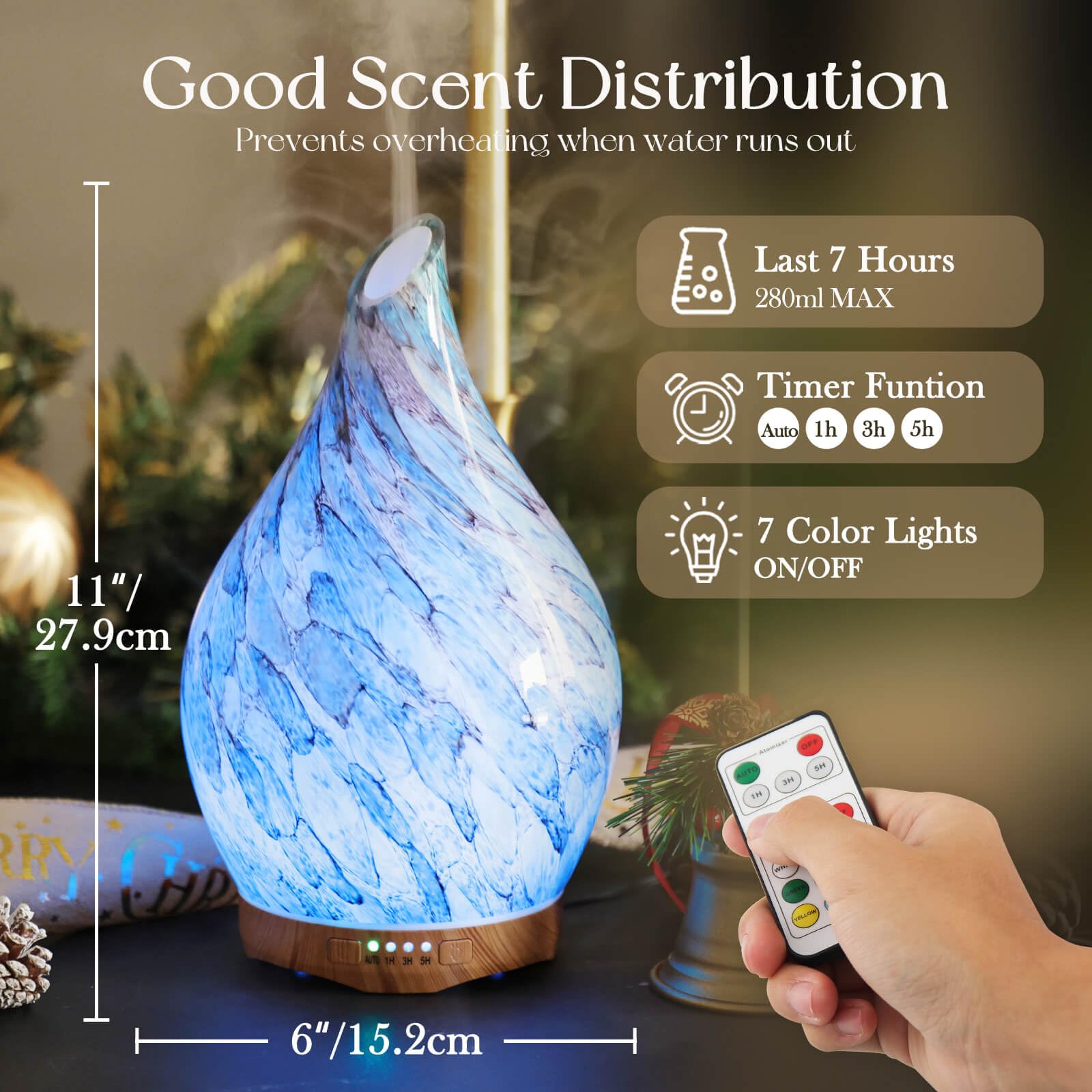 Porseme 280ml glass diffuser with remote control on table