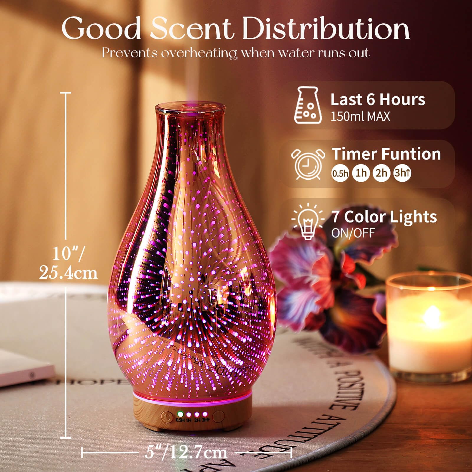 Rose gold glass cover on BPA-free diffuser