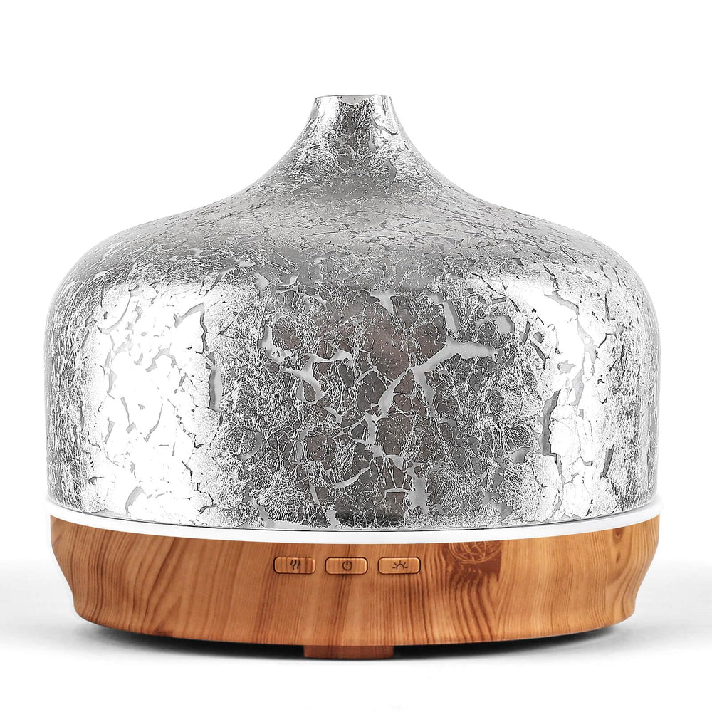 Porseme 500ml essential oil diffuser with silver plated glass cover and wood-grain base