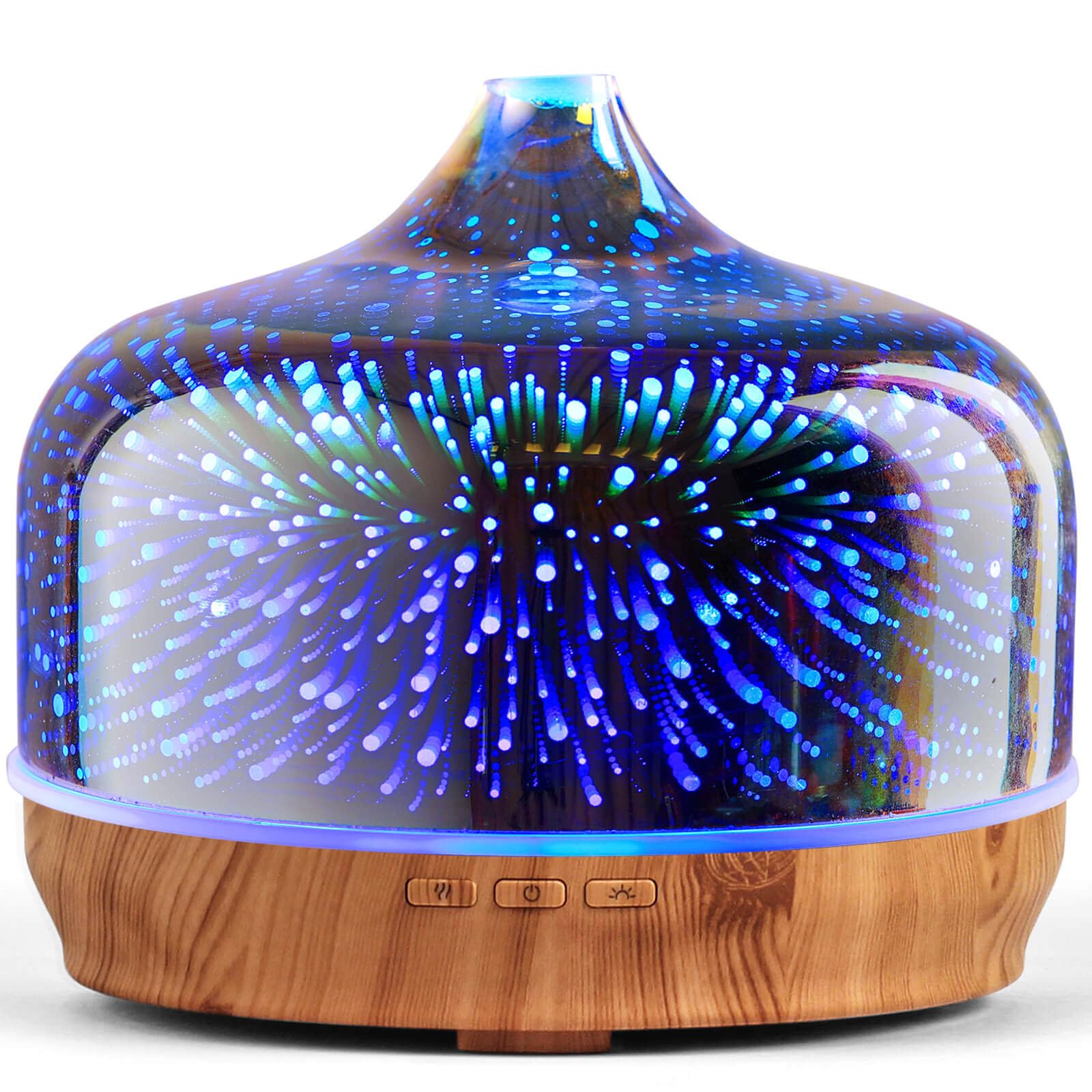 Porseme 500ml glass essential oil diffuser with 3D firework design and wood base