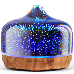 Porseme 500ml glass essential oil diffuser with 3D firework design and wood base