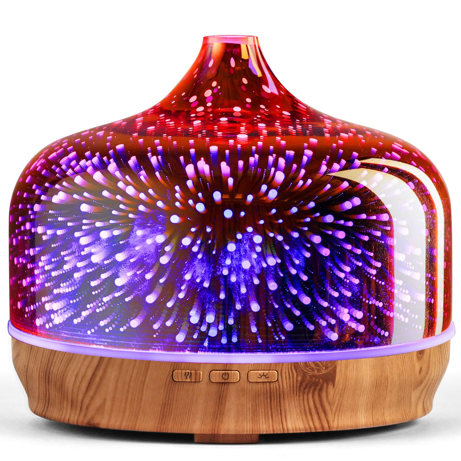 Porseme 500ml glass essential oil diffuser with 3D firework design and wood grain base