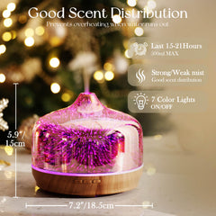 Diffuser in living room with LED lights displaying seven color options