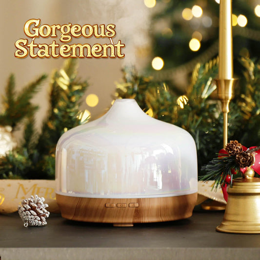 Star-shaped glass cover and wood grain base on Porseme diffuser