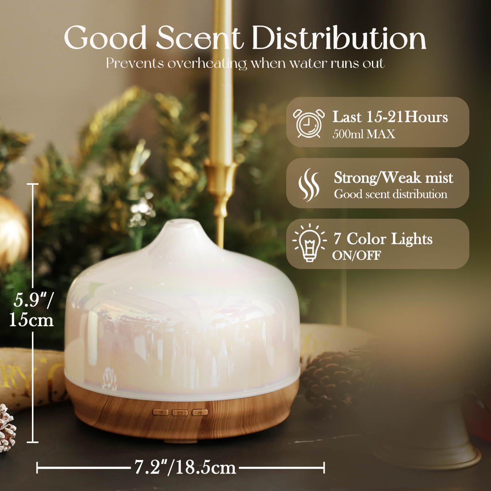 Porseme diffuser with wood grain base and glass globe