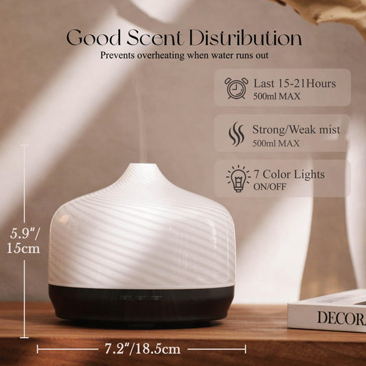 Close-up of hand-blown glass diffuser showing 500ml capacity