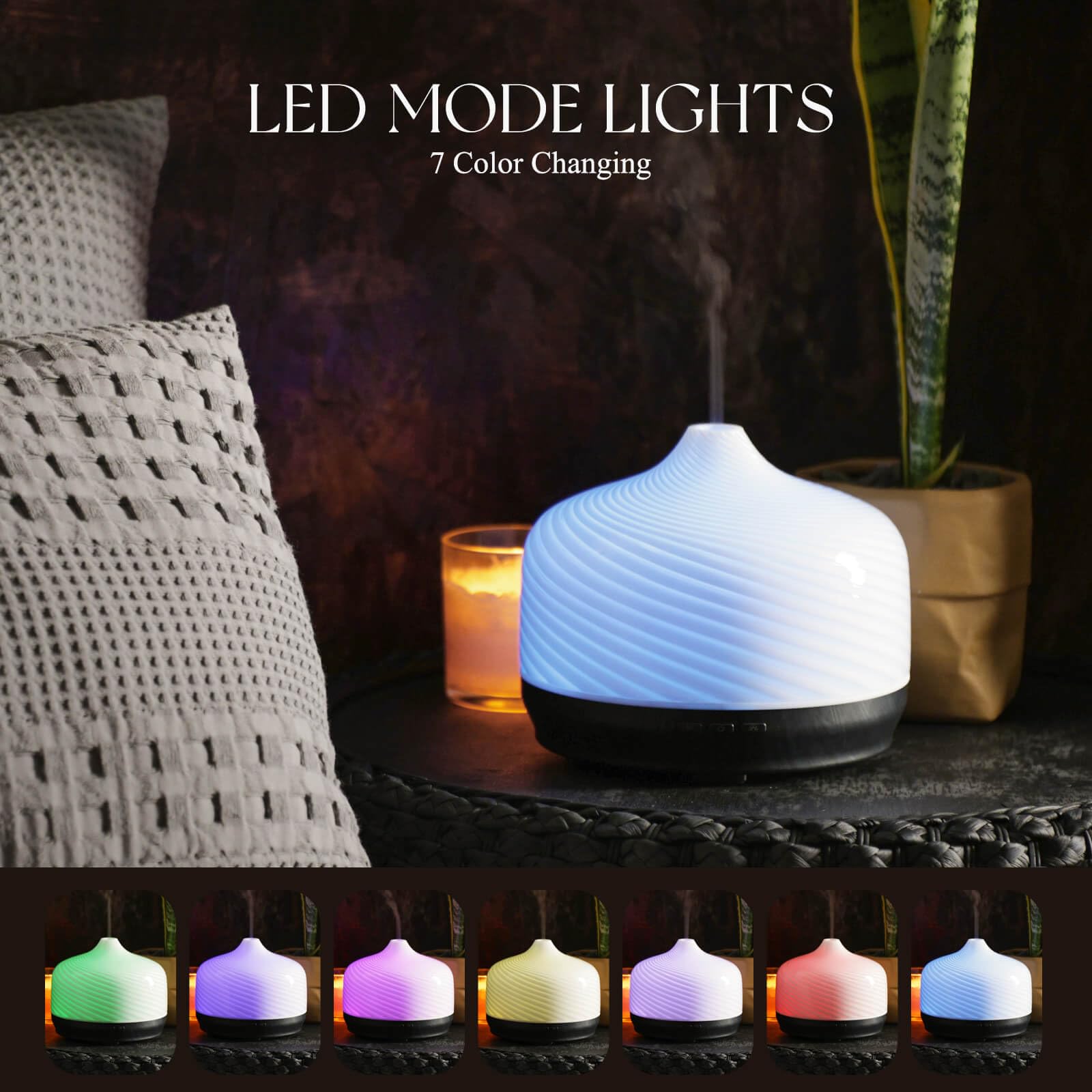 Porseme diffuser illuminated with seven color LED lights