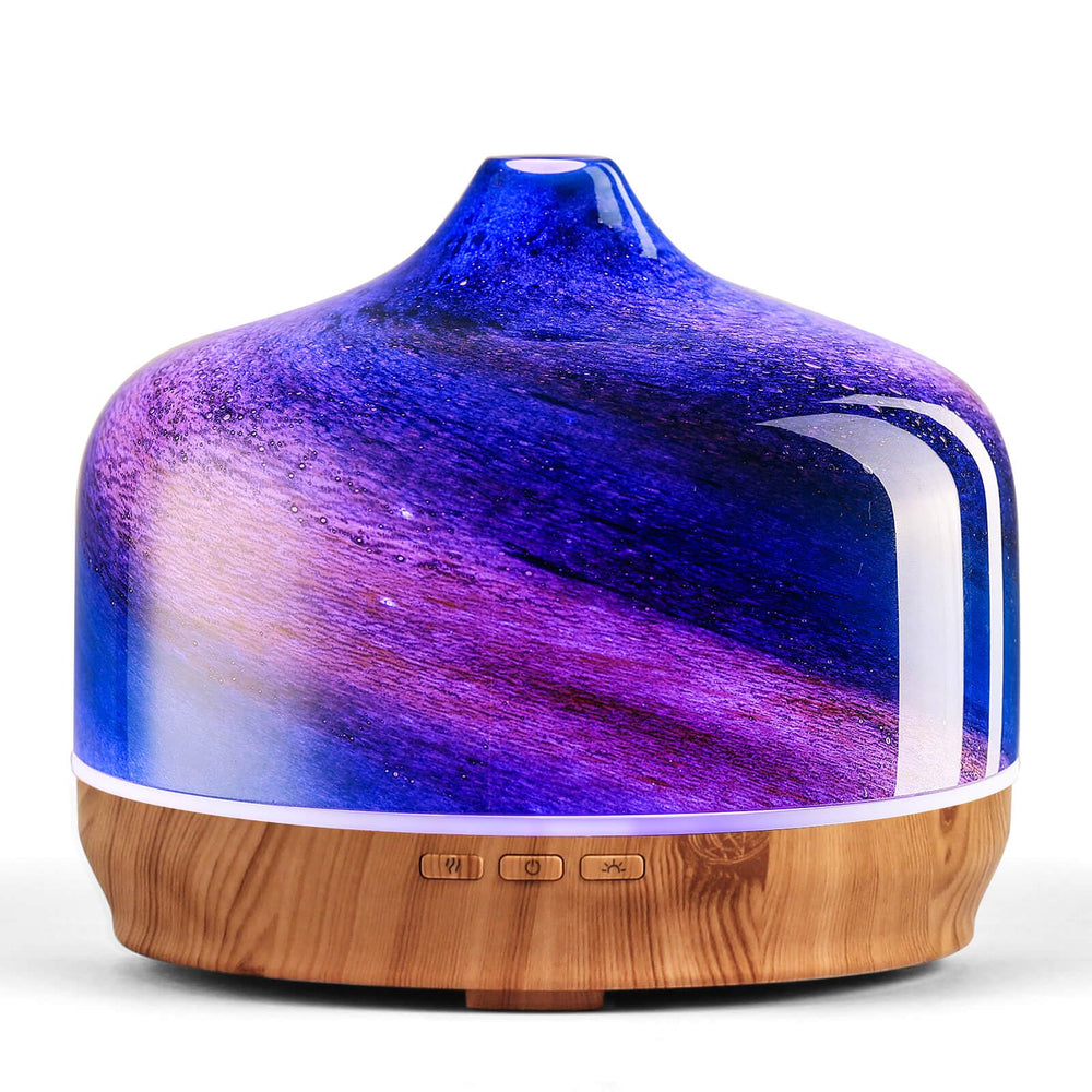 Porseme 500ml handmade glass diffuser with star-shaped cover and wood grain base