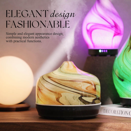 Ambience shot of Porseme glass diffuser displaying seven-color LED lights
