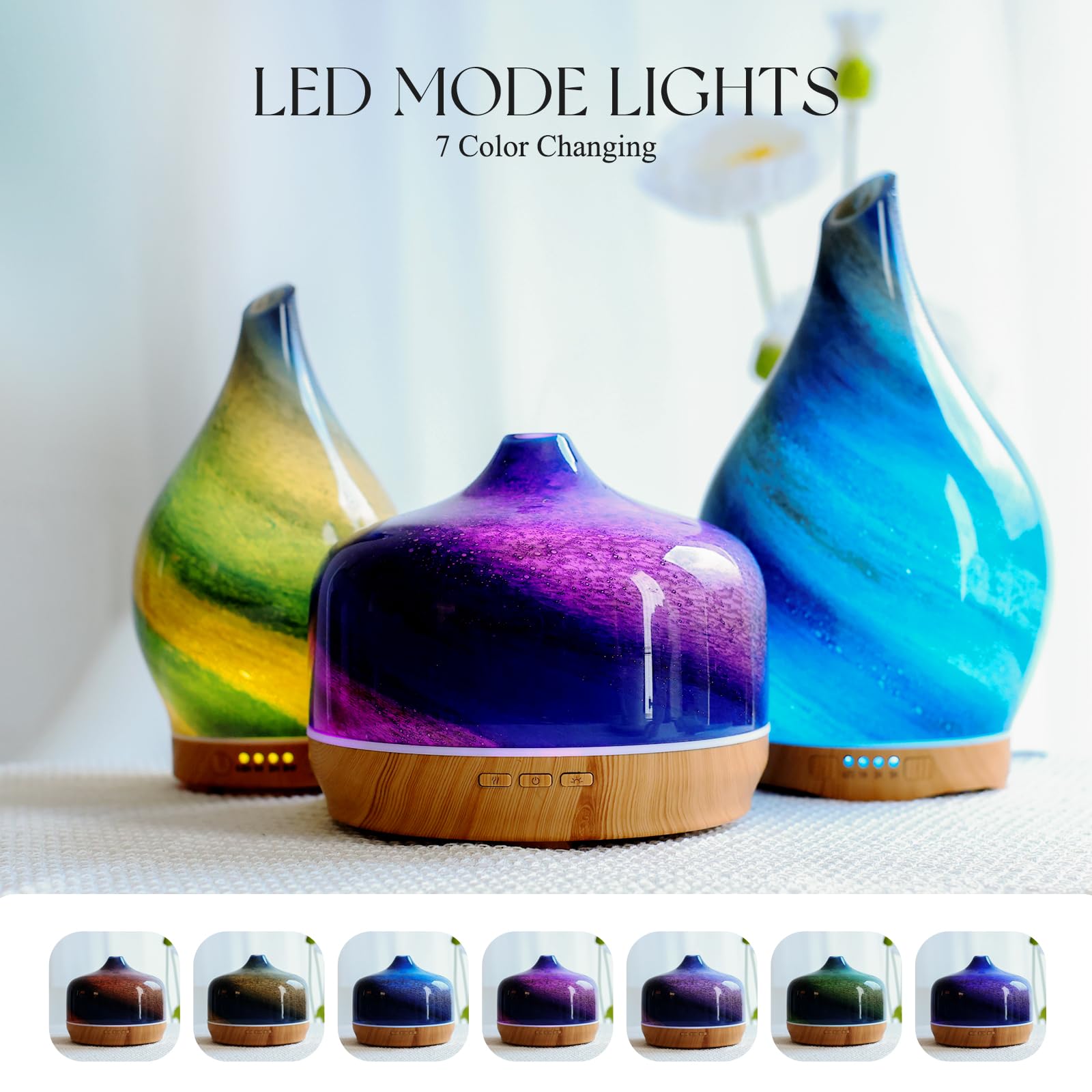 Porseme diffuser displaying 7 LED color options