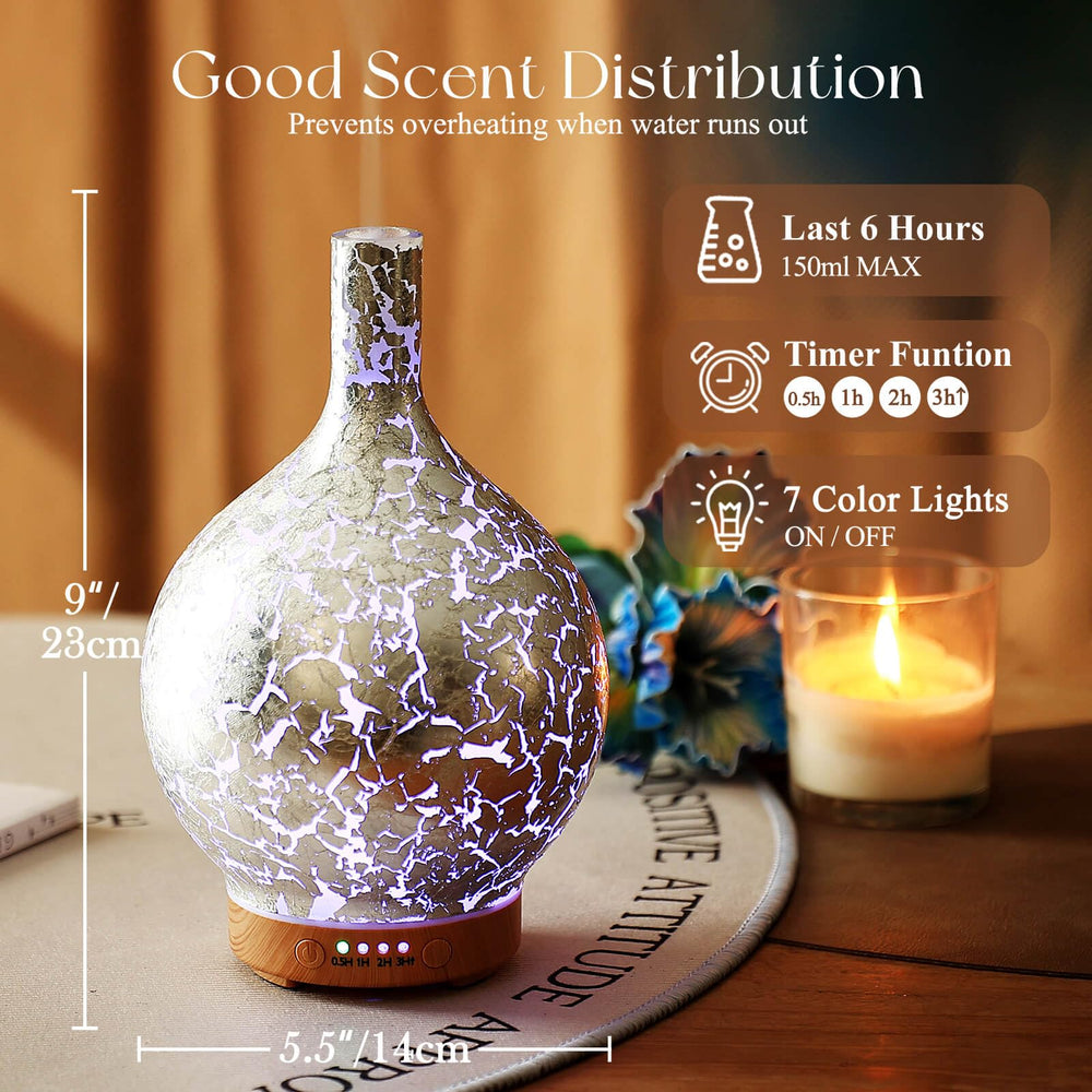 Diffuser with decorative wood grain base and silver plated glass