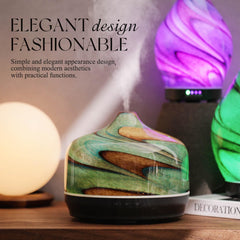 Diffuser with wood grain base for decorative appeal