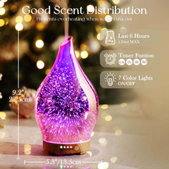 Diffuser with rose gold glass body and wood grain decorative base