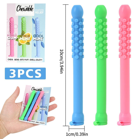 Portable chewable breath stick beside lipstick for scale
