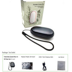 Compact-design portable essential oil diffuser fits in a bag or plane.