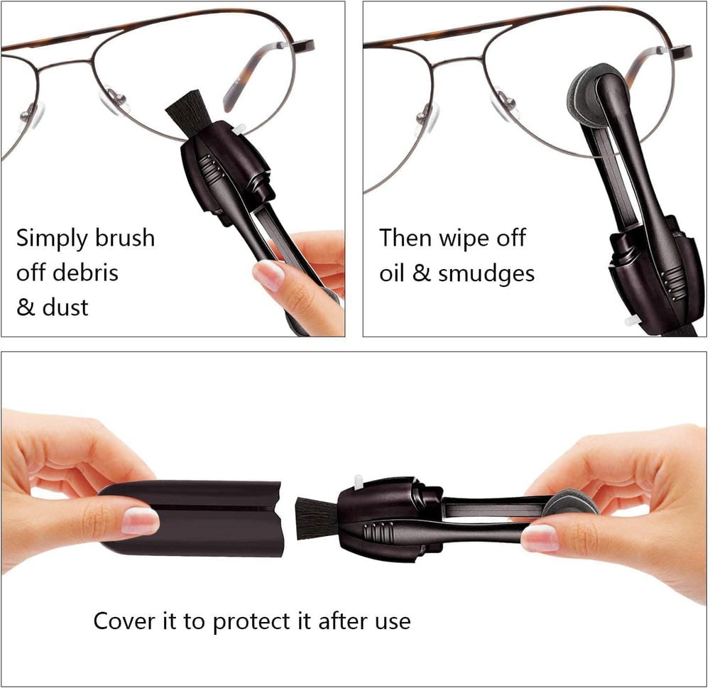 portable eyeglasses cleaner tool in hand