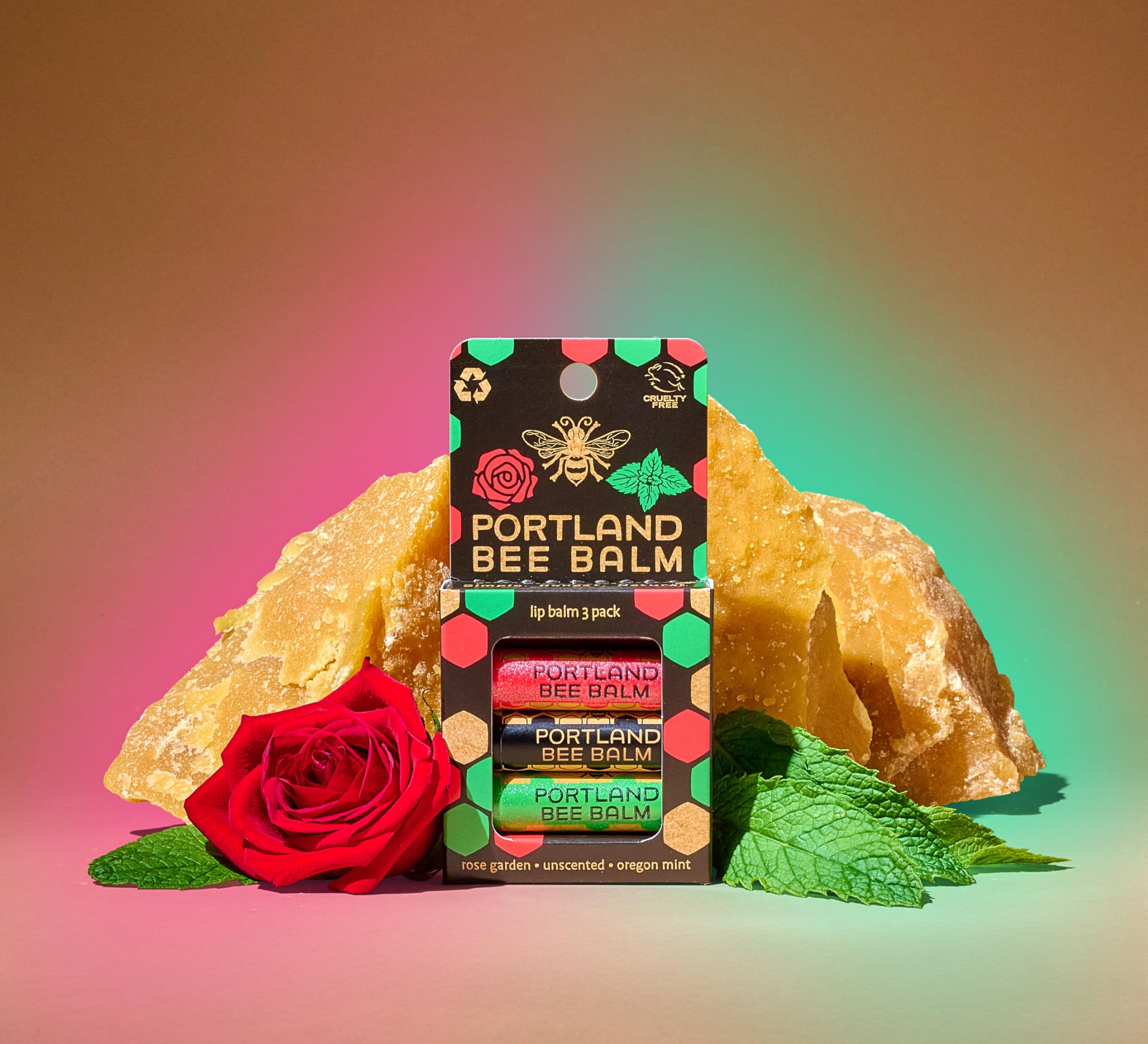Portland Bee Balm natural ingredients close-up highlighting beeswax