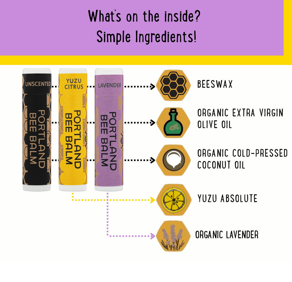 Portland Bee Balm packaging side view highlights eco-friendly, plastic-neutral packaging.