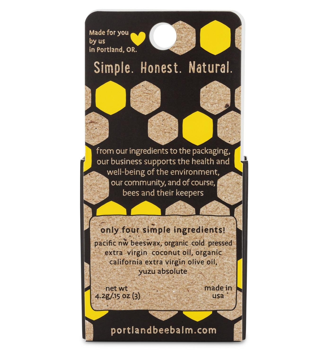 Portland Bee Balm packaging box highlighting sustainable, cruelty-free lip care.