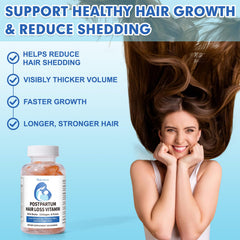 Close-up of fruit-flavored gummies for postpartum hair support