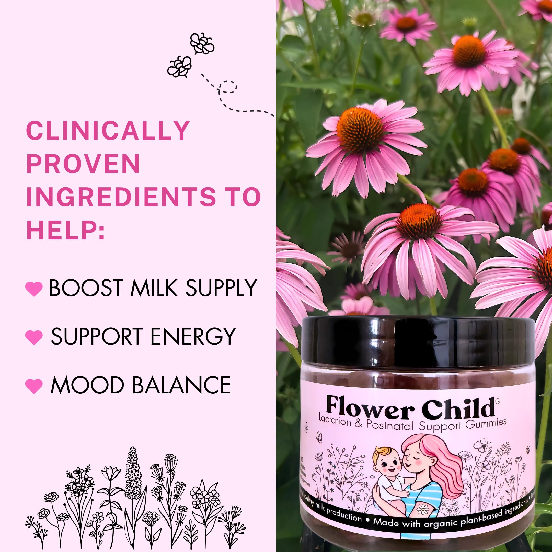 Postpartum recovery vitamins including vitamin D3 B12 choline and DHA