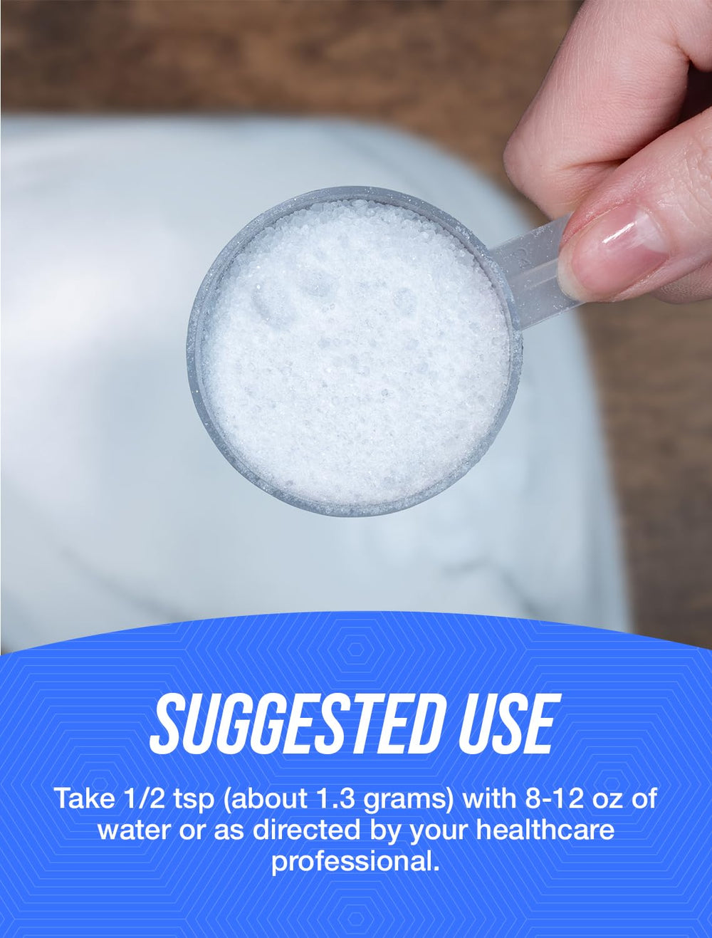 Gluten-free, food-grade potassium bicarbonate packaging and labeling