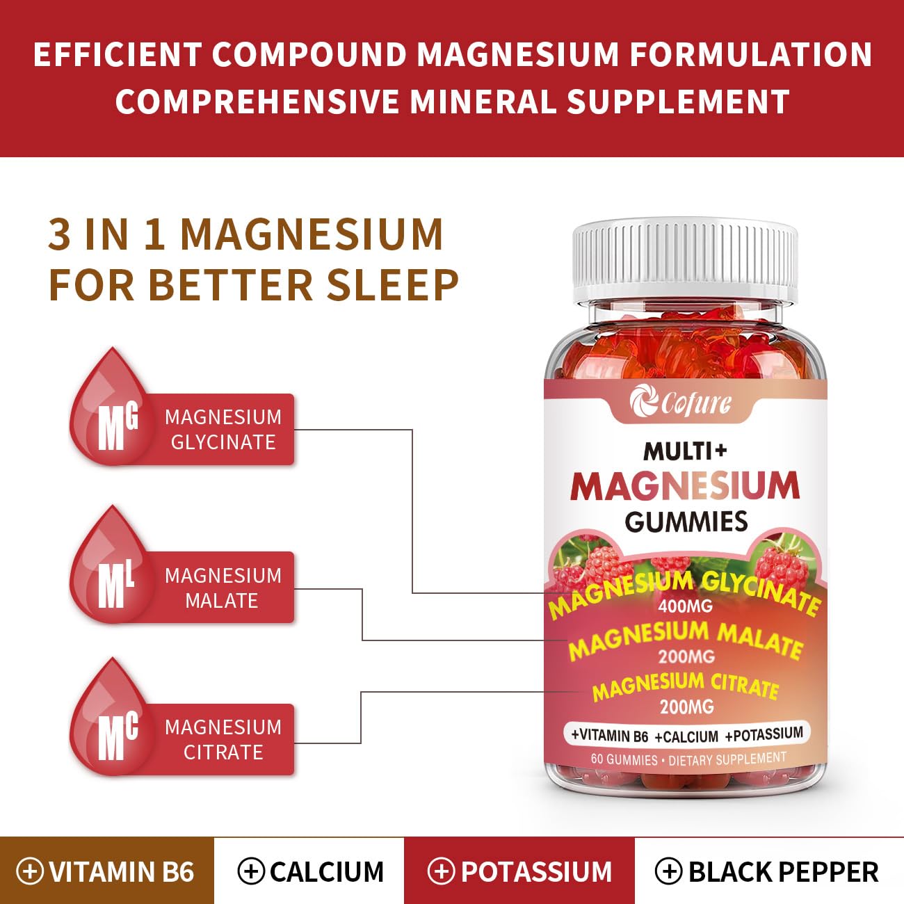 Supplement ingredients: potassium, calcium, and vitamin B6