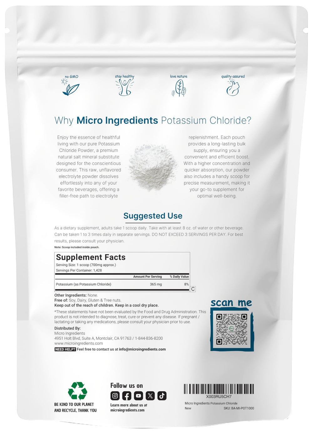 Scoop included with potassium chloride powder