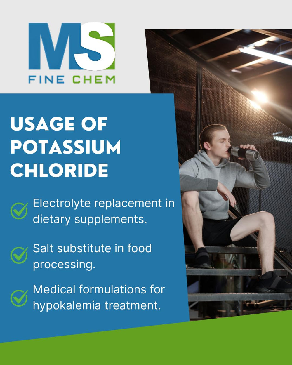 Front view of Potassium Chloride Powder 500g package