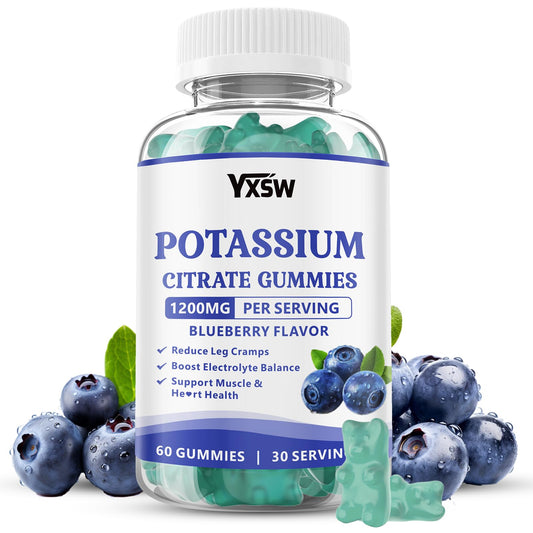 Potassium citrate gummies bottle label blueberry flavor 1200mg per serving