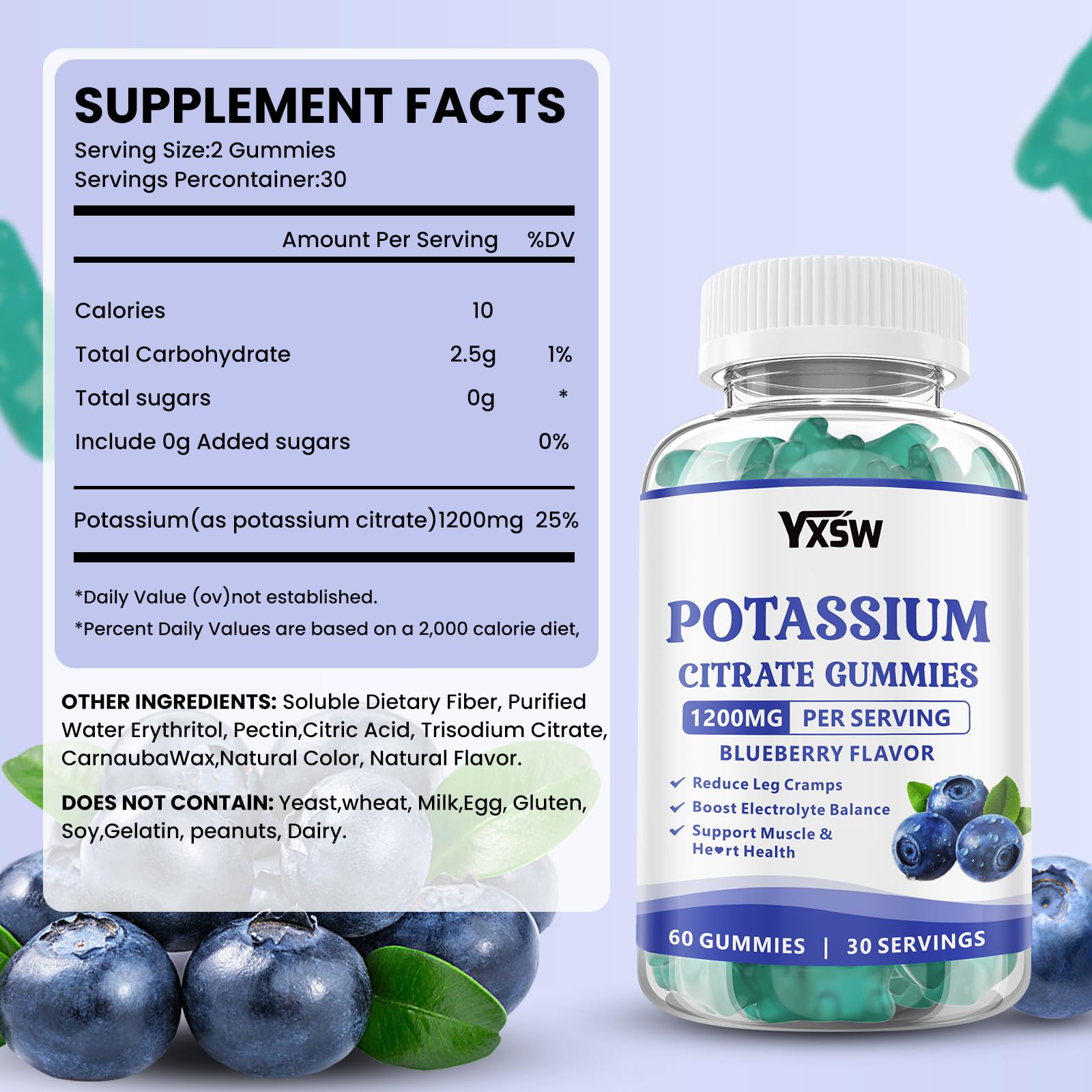 Close-up of blueberry-flavored potassium citrate gummies