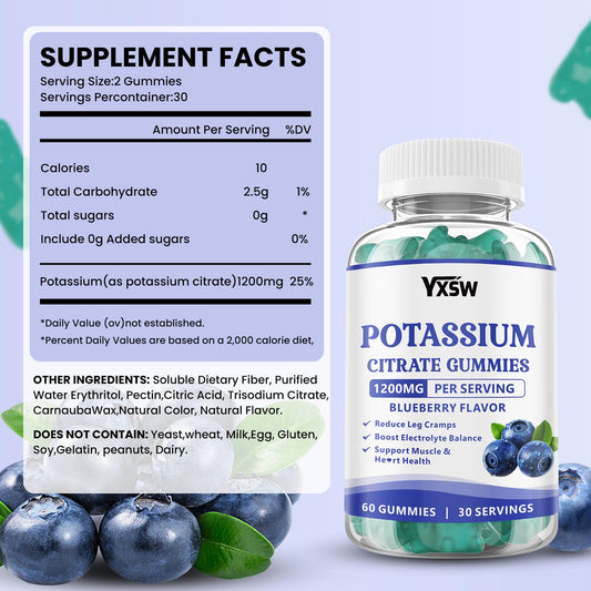 Close-up of blueberry-flavored potassium citrate gummies