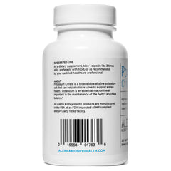 Label showing 99 mg potassium citrate per vegetarian capsule