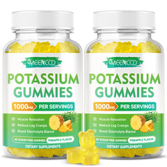 Bottle of Potassium Citrate Gummies 1000mg with pineapple flavor label