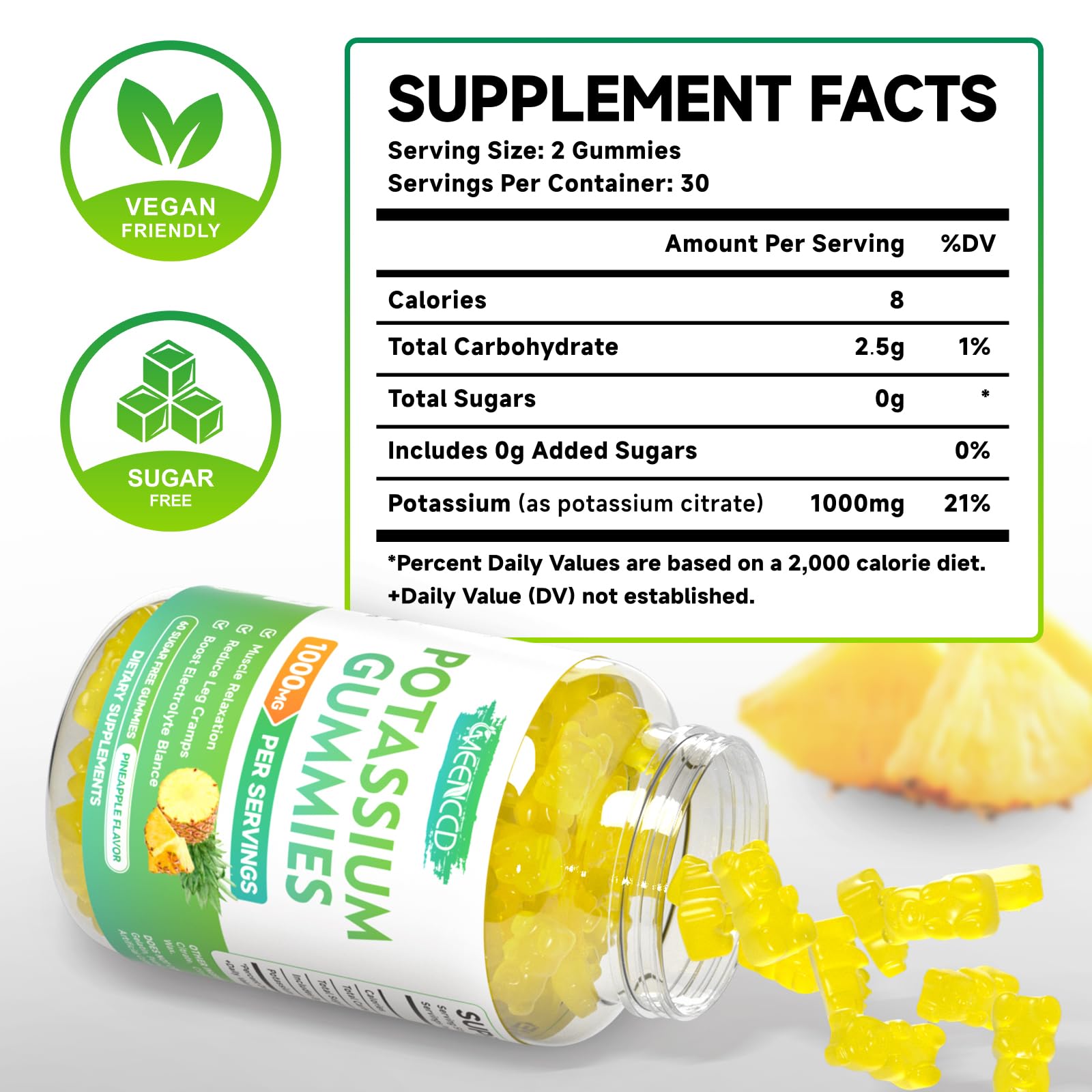 Close-up of pineapple-flavored potassium citrate gummy