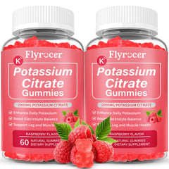 Two bottles of Raspberry Potassium Citrate Gummies, 120-count each, front view