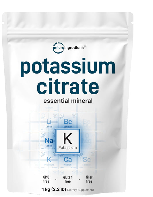 Front view of US origin potassium citrate powder 1 kg package