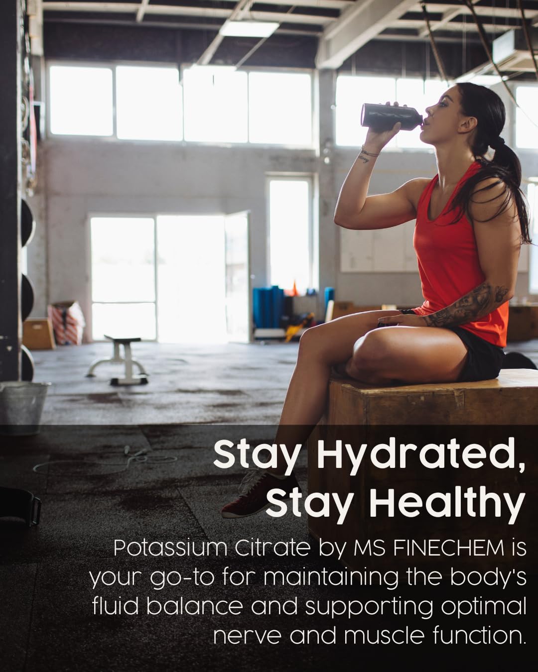 Lifestyle image showcasing hydration with potassium citrate powder 500g