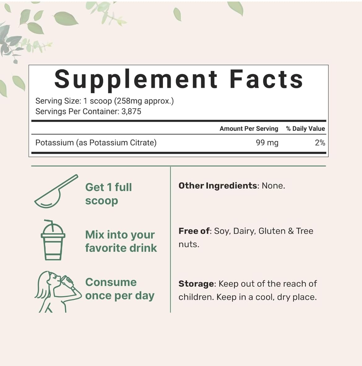 Potassium Citrate powder bottle on a white background