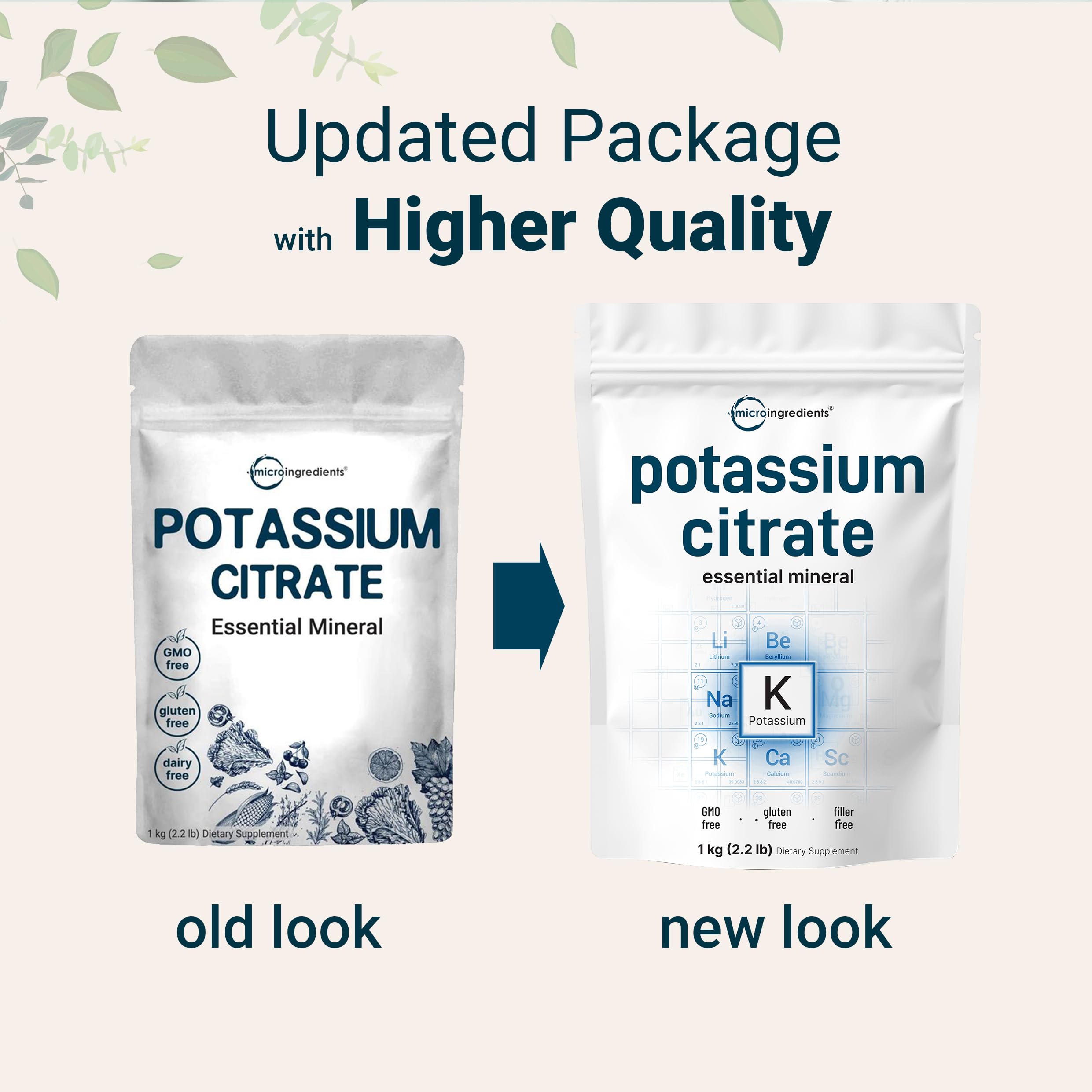 Close-up of potassium citrate powder label
